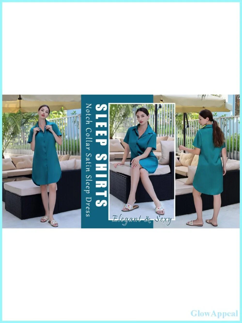 Ekouaer Satin Nightgown Silk Sleepshirt Button Down Short Sleeve